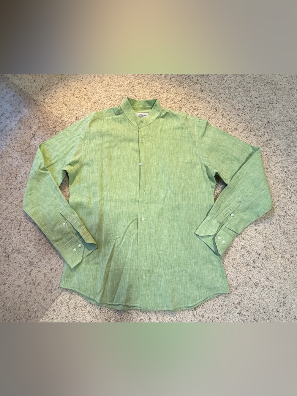 Madrigali Light Green 100% Linen Button-Up Shirt made in Italy